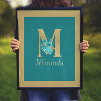 Extravagantes Gold & Aqua Floral Letter M Wand Dru