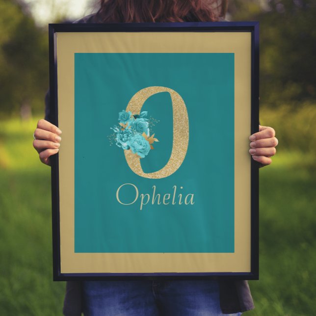 Extravagantes Gold & Aqua Floral Letter O Wall Pri Poster (Von Creator hochgeladen)