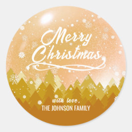 Extravagantes Gold Friedlich Snow Forest Frohe Wei Runder Aufkleber