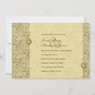 Extravagantes Gold Vintag Brocade Hochzeit Einladu Einladung