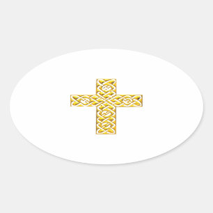 Extravagantes Goldenes Kreuz Ovaler Aufkleber