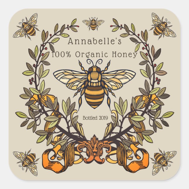 Extravagantes Honiglabel Quadratischer Aufkleber (Vorderseite)