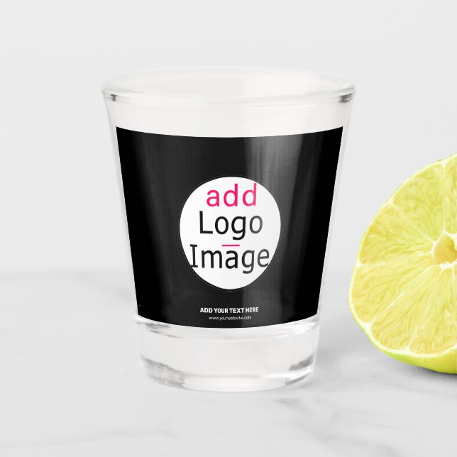 Extravagantes, individuelles Logo schwarz Schnapsglas (Vorderseite)