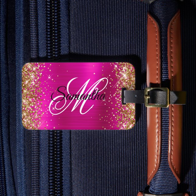 Extravagantes Monogramm für den Glitzer aus Gold Gepäckanhänger (Vorderseite Insitu 4)