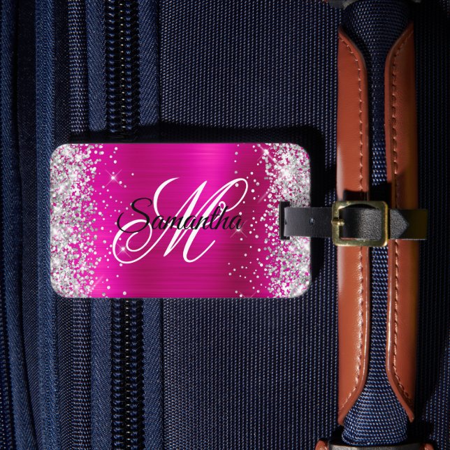 Extravagantes Monogramm für den Glitzer Silver Hot Gepäckanhänger (Vorderseite Insitu 4)