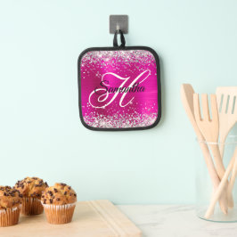 Extravagantes Monogramm für den Glitzer Silver Hot Topflappen