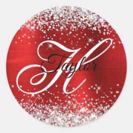 Extravagantes Monogramm für den Silber-Glitzer Runder Aufkleber