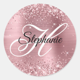 Extravagantes Monogramm für Glittery Light Pink Fo Runder Aufkleber