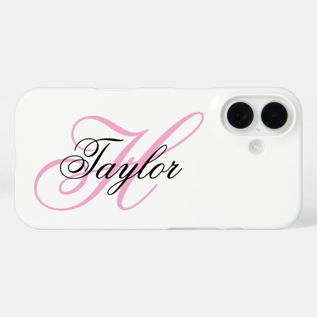 Extravagantes Monogramm in Schwarz und Rosa iPhone 16 Hülle (Rückseite (Horizontal))