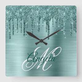 Extravagantes Monogramm mit einer Pinselspitze Quadratische Wanduhr