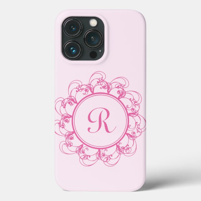 Extravagantes Monogramm mit rosa Wirbel iPhone Cas Case-Mate iPhone Hülle (Rückseite)