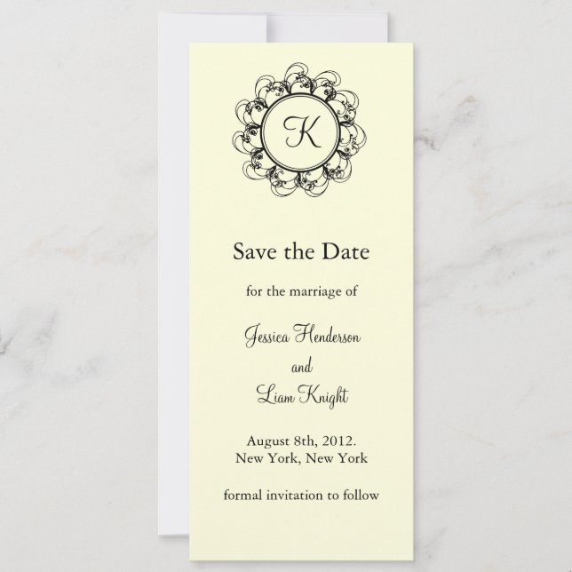 Extravagantes Monogramm Save the Date (off+weiß) (Vorderseite)