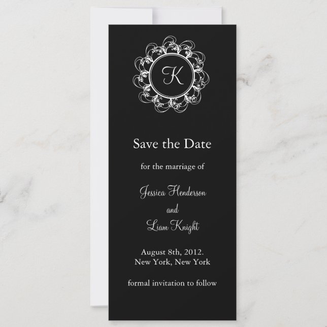 Extravagantes Monogramm Save the Date (schwarz) (Vorderseite)