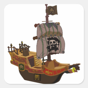 Extravagantes Piratenschiff aus Holz Quadratischer Aufkleber