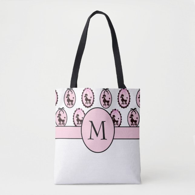 Extravagantes Poodles Monogramm Totbeutel Tasche (Vorderseite)