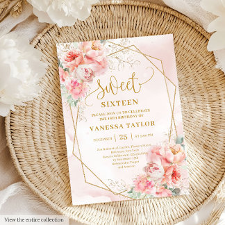Extravagantes Pulver Pink Gold Blume Sweet 16 Einl Einladung