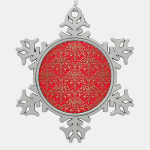Extravagantes Red and Gold Damask Muster Schneeflocken Zinn-Ornament