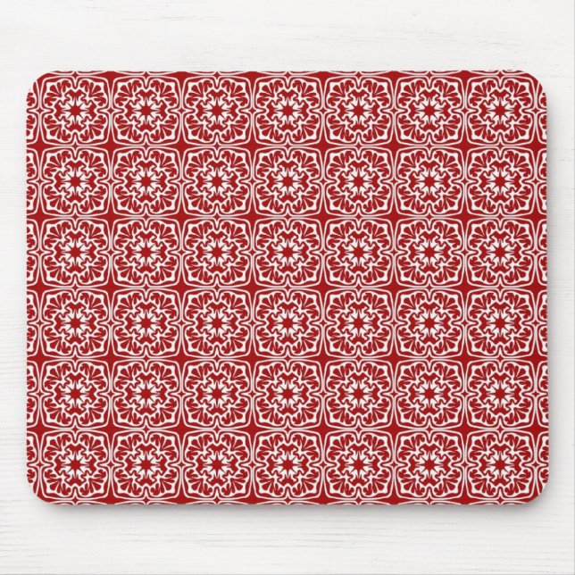 Extravagantes Red Holiday Damask Muster Mousepad (Vorne)
