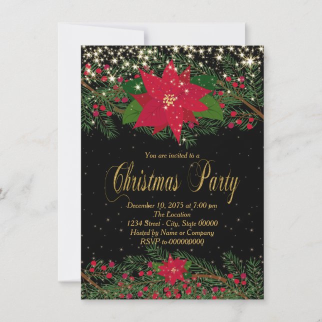 Extravagantes Red Poinsettia Party Einladung (Vorderseite)