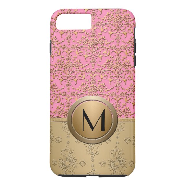 Extravagantes rosa- und goldfarbenes Monogramm-Dam Case-Mate iPhone Hülle (Rückseite)