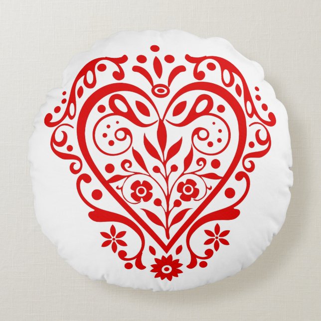 Extravagantes Rotes Herz Rundes Kissen (Vorderseite)