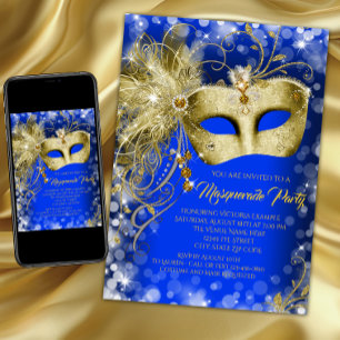 Extravagantes Royal Blue Gold Glitzer Masquerade P Einladung