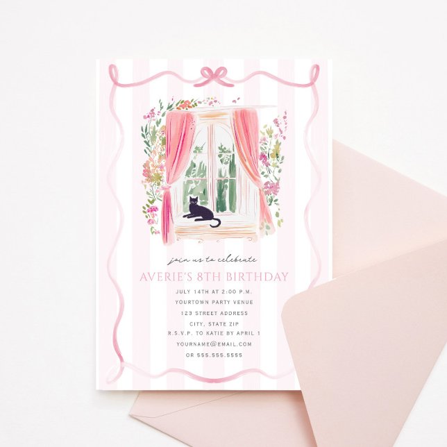 Extravagantes Schloss Pink Ribbon Coquette Katze G Einladung (Von Creator hochgeladen)