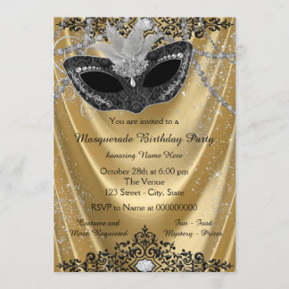 Extravagantes Schwarz-Gold-Masquerade-Party Einladung