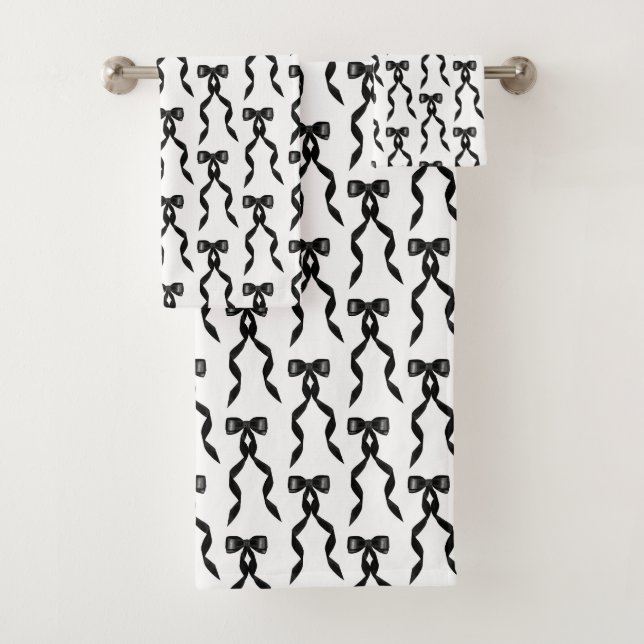 Extravagantes Schwarzes Bow-Muster Badhandtuch Set (Insitu)