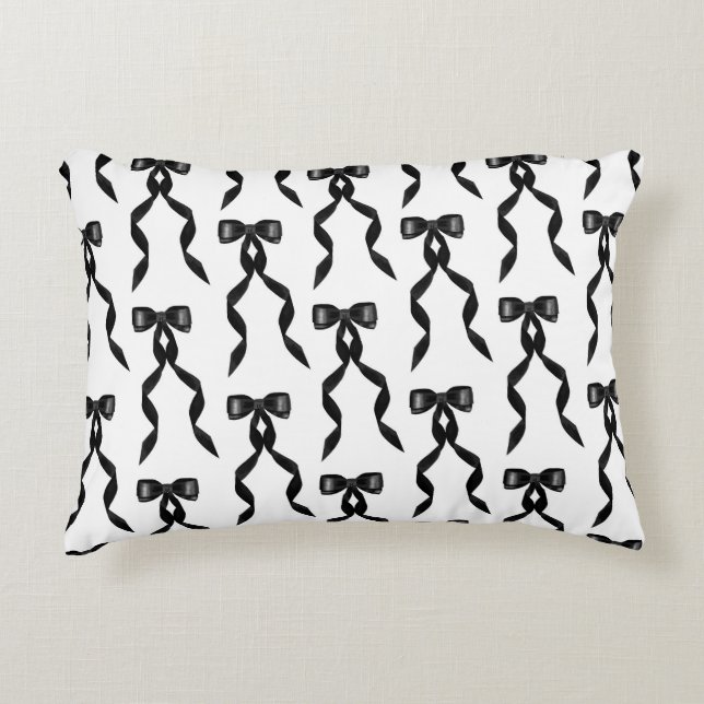 Extravagantes Schwarzes Bow-Muster Dekokissen (Vorderseite)