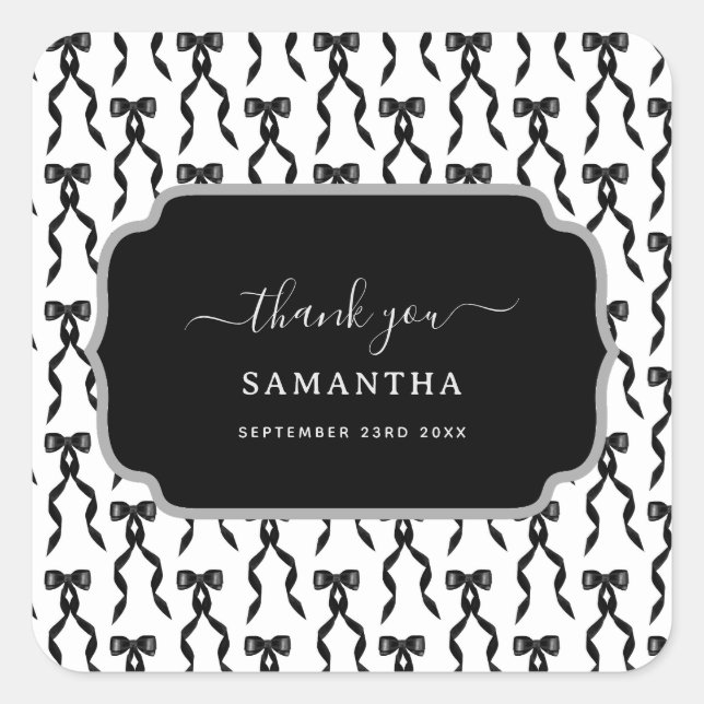 Extravagantes Schwarzes Bow-Muster Quadratischer Aufkleber (Vorderseite)