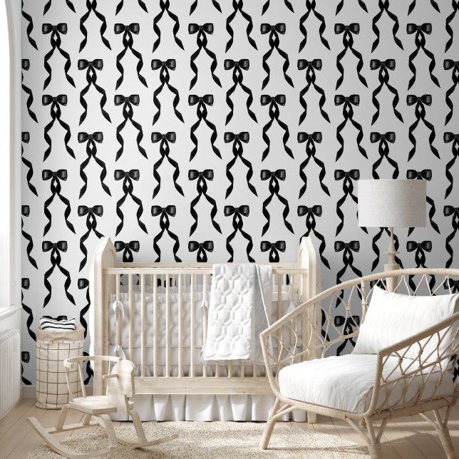 Extravagantes Schwarzes Bow-Muster Tapete (Kinder)
