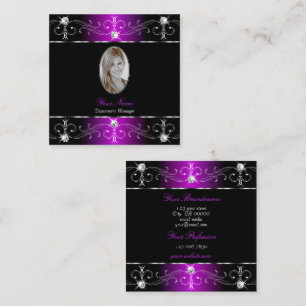 Extravagantes Schwarzes Lila Verziertes Ornament F Quadratische Visitenkarte