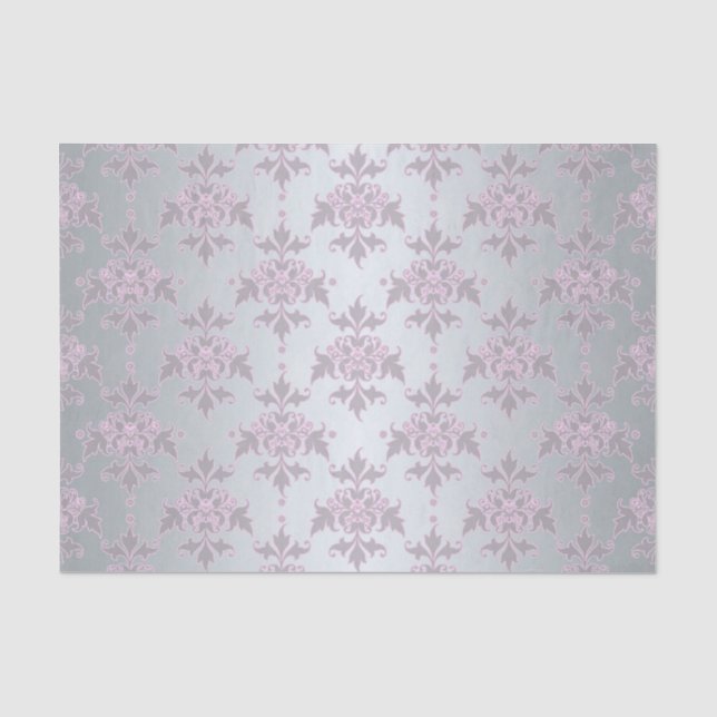 Extravagantes Silber und rosa/Lila Damaskus Seidenpapier (Vorderseite)