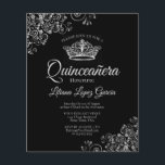 Extravagantes Silver & Black BUDGET - Quinceañera<br><div class="desc">Diese preiswerten und preisgünstigen Einladungen in Quinceañera sind die perfekte Wahl für Klasse, Stil und Schönheit auf einem Budget. Das Design zeichnet sich durch einen klassischen schwarzen Hintergrund mit einer silbernen Krone und verzierten silbergraue Gardinen und Wirbel in den Ecken aus. Die Typografie beinhaltet extravagante Schriftzeichen für einen Stil, der...</div>