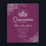 Extravagantes Silver & Plum BUDGET Quinceañera Ein<br><div class="desc">Diese preiswerten und preisgünstigen Einladungen in Quinceañera sind die perfekte Wahl für Klasse, Stil und Schönheit auf einem Budget. Das Design ist mit einem lila Hintergrund aus Magenta, Pflaume oder Beeren mit einer silbernen Krone und verzierten silbergrauen Gardinen und Wirbel in den Ecken ausgestattet. Die Typografie beinhaltet extravagante Schriftzeichen für...</div>