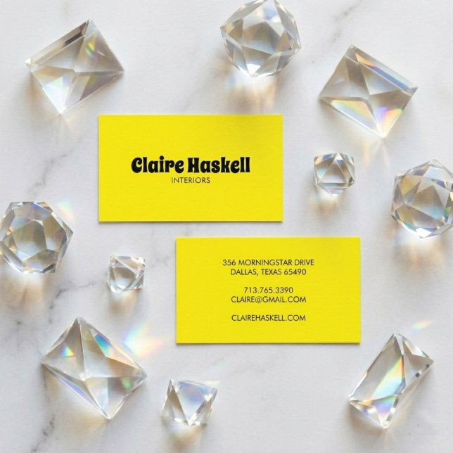 Extravagantes Skript Bold Bright Yellow Chic Minim Visitenkarte (Fancy Script Bold Bright Yellow Chic Minimal Business Card
)
