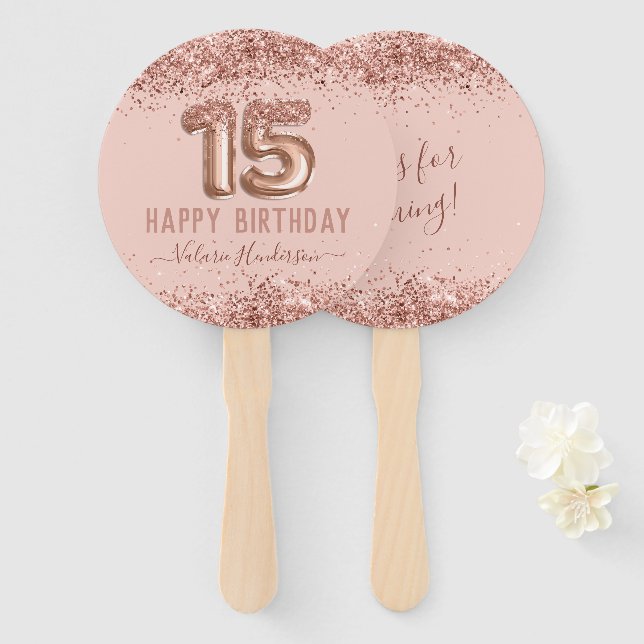 Extravagantes Skript Rosa Glitzer Happy 15. Geburt Fächer (Vorne und Hinten)