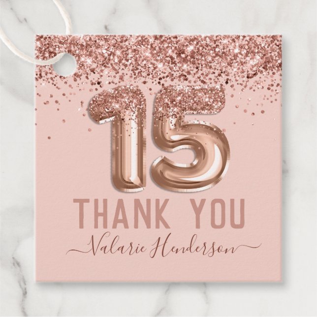 Extravagantes Skript Rosa Glitzer Happy 15. Geburt Geschenkanhänger (Vorderseite)