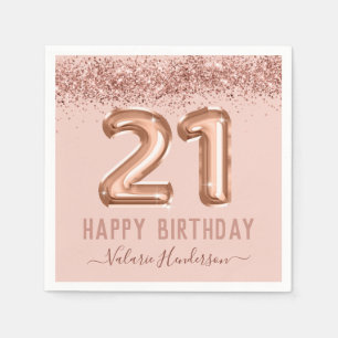 Extravagantes Skript Rosa Glitzer Happy 21. Geburt Serviette