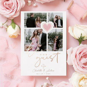 Extravagantes Spitzenrosa Herz 4 Multi-Fotos Colla Folieneinladung