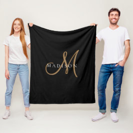 Extravagantes, stylisches Black and Gold Monogram  Fleecedecke