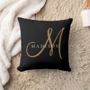 Extravagantes, stylisches Black and Gold Monogram  Kissen