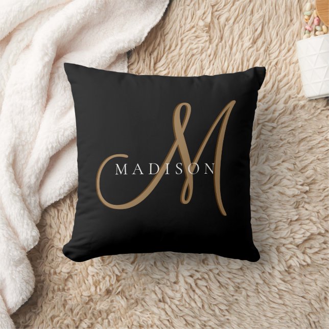 Extravagantes, stylisches Black and Gold Monogram  Kissen (Decke)