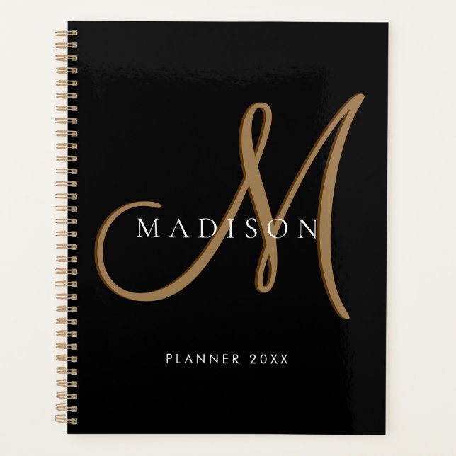 Extravagantes, stylisches Black and Gold Monogram  Planer (Vorderseite)