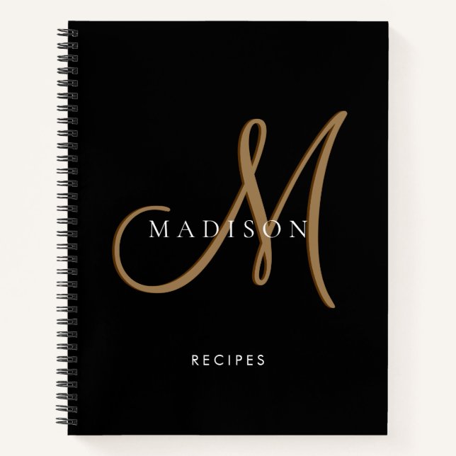 Extravagantes, stylisches Black Gold Monogram Scri Notizbuch (Vorderseite)