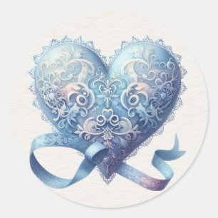 Extravagantes Valentin in Blau und Rosa Runder Aufkleber