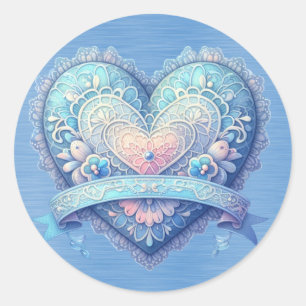 Extravagantes Valentin in Blau und Rosa Runder Aufkleber