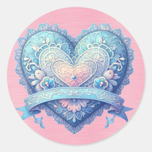 Extravagantes Valentin in Blau und Rosa Runder Aufkleber