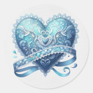Extravagantes Valentin in Blau und Türkis Runder Aufkleber